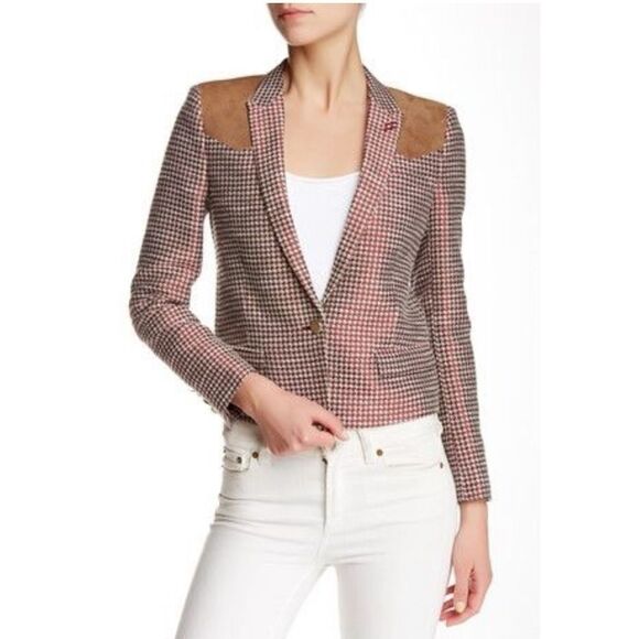 The Kooples Houndstooth Linen Blend Suede Blazer - Picture 1 of 13